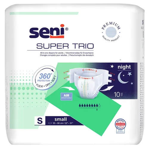 Seni Super Trio - pieluchomajtki na rzepy, S, 55-80 cm, 10 sztuk