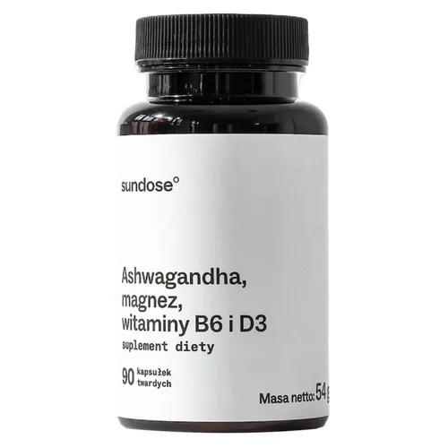 SUNDOSE Ashwagandha, magnez, witaminy B6 i D3, 90 kapsułek