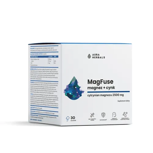 Aura Herbals MagFuse, Magnez + Cynk, 30 saszetek (Data ważności: 29.10.2026)