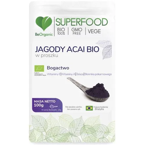 BeOrganic Jagody Acai BIO w proszku, 100 g (Data ważności: 05.09.2026)