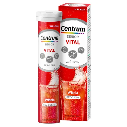 Centrum Vital Senior z żeń‑szeniem, smak wiśniowy, 20 tabletek musujących