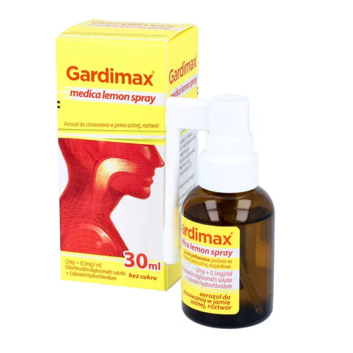 Gardimax Medica Lemon Spray (2 mg + 0,5 mg)/ml, aerozol do stosowania w jamie ustnej, roztwór, 30 ml (Data ważności: 31.10.2026)