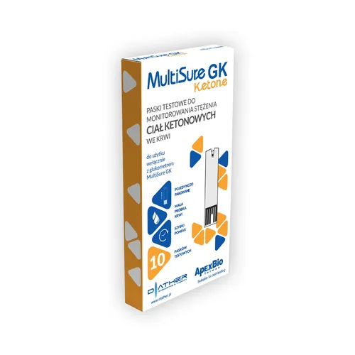 MultiSure GK - paski testowe do pomiaru stężenia ciał ketonowych we krwi, 10 sztuk (Data ważności: 09.09.2026)