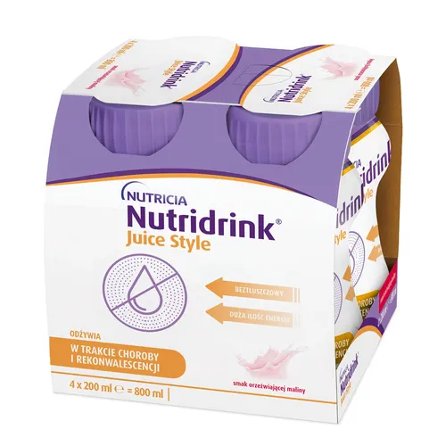 Nutridrink Juice Style, smak orzeźwiającej maliny, płyn, 4 x 200 ml
