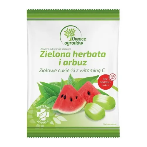 Owoce Ogrodów - ziołowe cukierki z zieloną herbatą, arbuzem i witaminą C, 60 g
