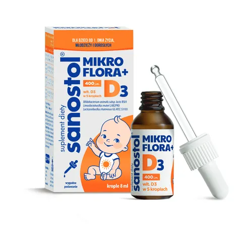 Sanostol Mikroflora + D3, krople, 8 ml (Data ważności: 31.10.2026)