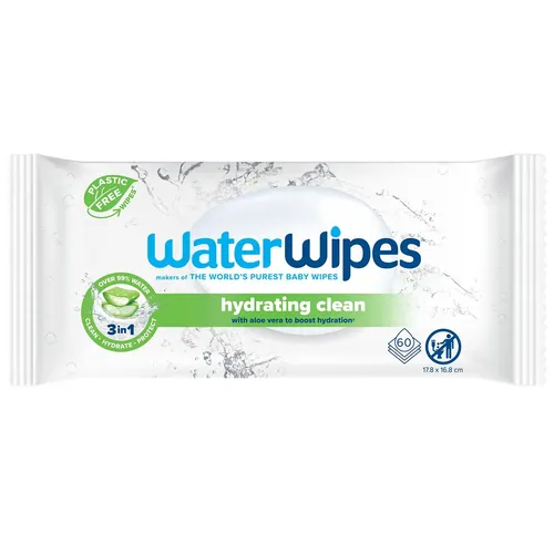 WaterWipes Hydrating Clean Bio - chusteczki z ekstraktem z aloesu, 60 sztuk