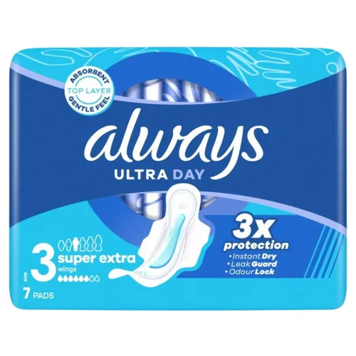 Always Ultra Day Super Extra - podpaski ze skrzydełkami, 7 Sztuk