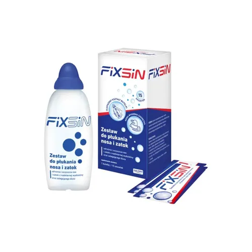 FIXSIN - zestaw do płukania nosa i zatok, butelka 240 ml + 15 saszetek (Data ważności: 31.12.2026)