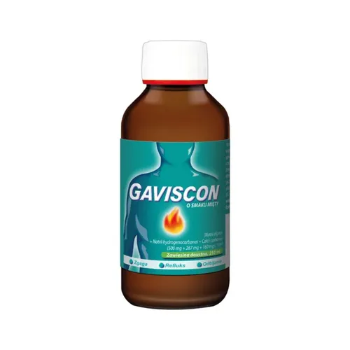 Gaviscon (500 mg + 267 mg + 160 mg)/10 ml,  zawiesina doustna, smak miętowy, 250 ml