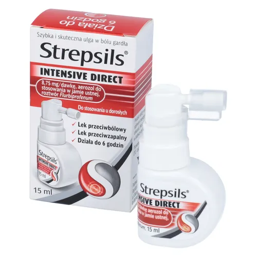 Strepsils Intensive Direct 8,75 mg, aerozol do stosowania w jamie ustnej, 15 ml (Data ważności: 30.11.2026)
