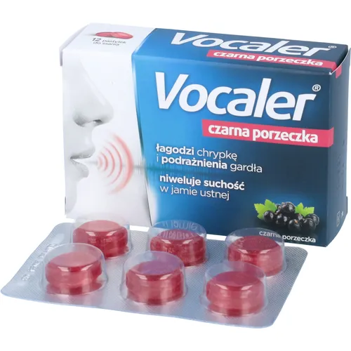 Vocaler - na chrypkę i suchość w gardle, czarna porzeczka, 12 sztuk (Data ważności: 30.11.2026)