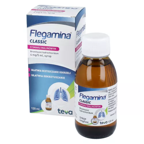 Flegamina Classic 4 mg/5 ml, syrop, smak malinowy, 120 ml