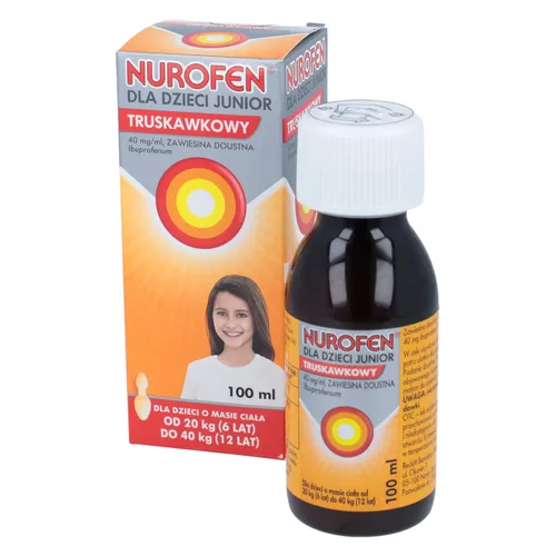 Nurofen dla dzieci Junior 40 mgl/ml, zawiesina doustna, smak truskawkowy, 100 ml