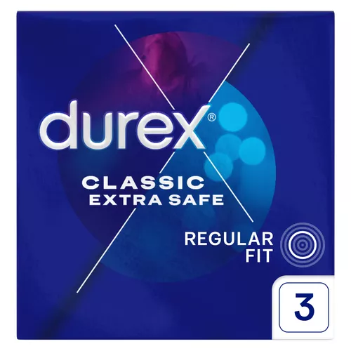 Durex Extra Safe Thicker - prezerwatywy lateksowe, wzmocnione ze zwiększoną ilością lubrykantu, 3 sztuki