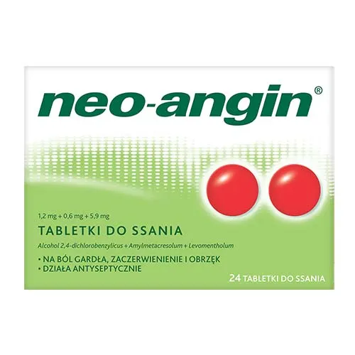 Neo-Angin 1,2 mg + 0,6 mg + 5,9 mg, 24 tabletki do ssania