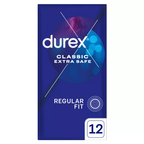 Durex Extra Safe Thicker - prezerwatywy lateksowe, wzmocnione ze zwiększoną ilością lubrykantu, 12 sztuk