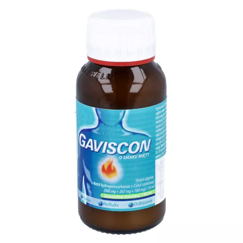 Gaviscon (500 mg + 267 mg + 160 mg)/10 ml, zawiesina doustna, smak miętowy, 150 ml