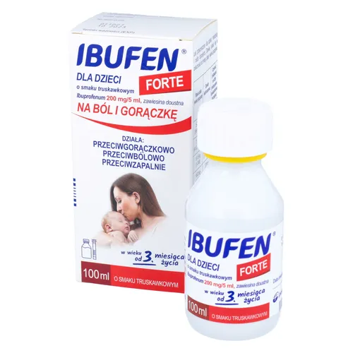 Ibufen dla dzieci Forte 200 mg/5 ml, zawiesina doustna, smak truskawkowy, 100 ml