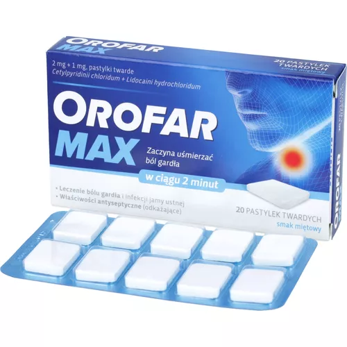 Orofar Max 2 mg + 1 mg, smak miętowy, 20 pastylek twardych