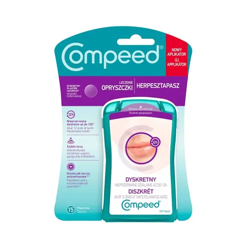 Compeed - dyskretne hydrokoloidowe plastry na opryszczkę, 15 sztuk