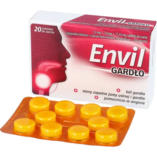 Envil Gardło 1,5 mg + 1 mg + 17,42 mg, 20 tabletek do ssania