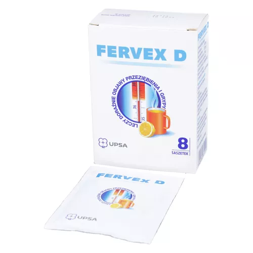 Fervex D 500 mg + 200 mg + 25 mg, proszek musujący, 8 saszetek