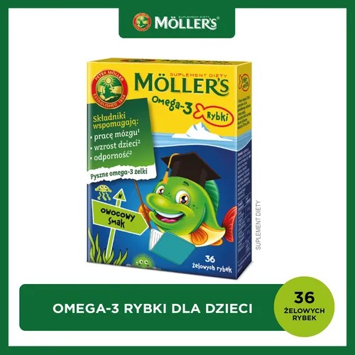 Mollers Omega-3 Rybki, smak owocowy, 36 żelowych rybek