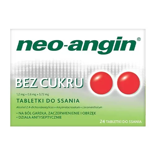 Neo-Angin 1,2 mg + 0,6 mg + 5,72 mg, bez cukru, 24 tabletki do ssania