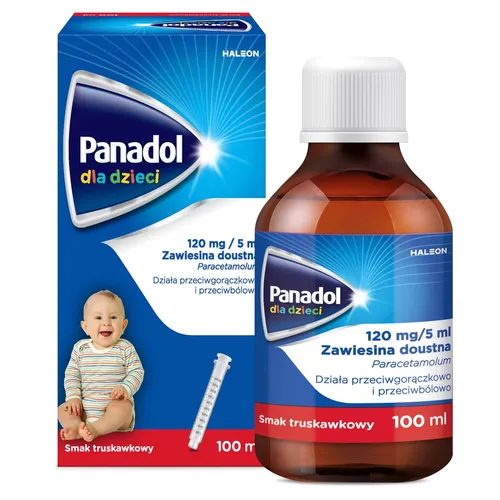 Panadol dla dzieci 120 mg/5 ml, zawiesina doustna, smak truskawkowy, 100 ml