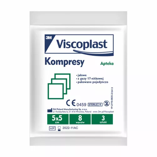 Viscoplast - kompresy jałowe, 5 cm x 5 cm, 3 sztuki