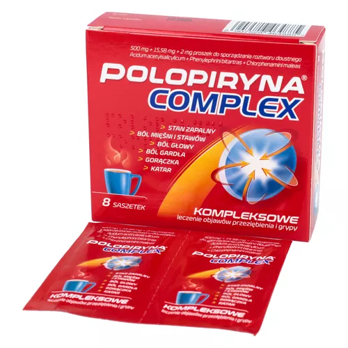 Polopiryna Complex 500 mg + 15,58 mg + 2 mg, proszek, 8 saszetek