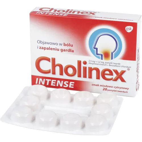 Cholinex Intense 2,5 mg + 1,2 mg, smak miodowo-cytrynowy, 20 tabletek twardych