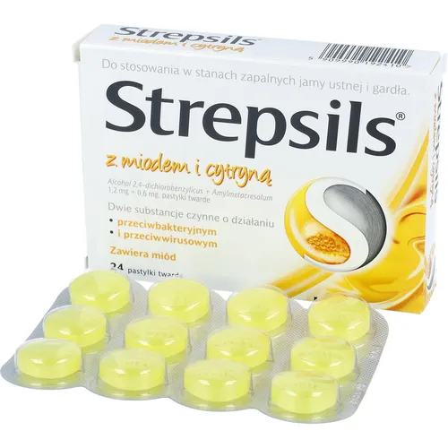 Strepsils z miodem i cytryną 1,2 mg + 0,6 mg, 24 pastylki