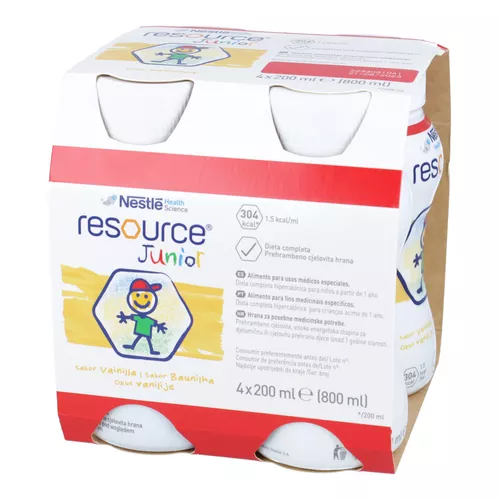 Resource Junior - preparat odżywczy w płynie dla dzieci po 1. roku życia, smak waniliowy, 4 x 200 ml