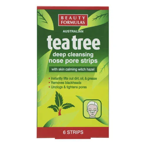 BEAUTY FORMULAS - głęboko oczyszczające paski na nos, tea tree, 6 sztuki