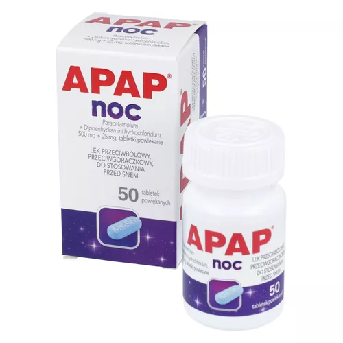 APAP Noc 500 mg + 25 mg, 50 tabletek