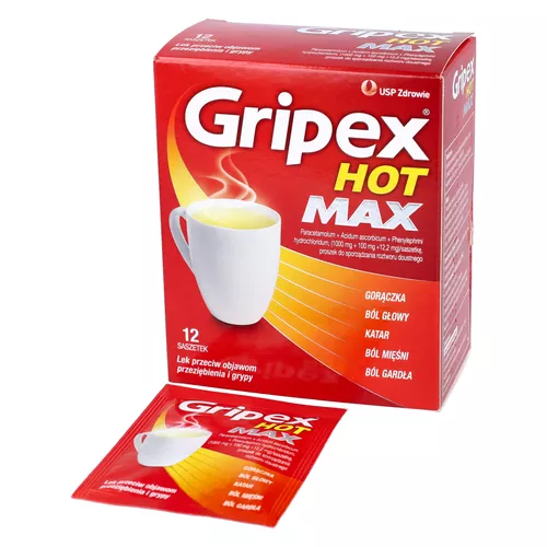 Gripex Hot Max 1000 mg + 12,2 mg, 12 saszetek