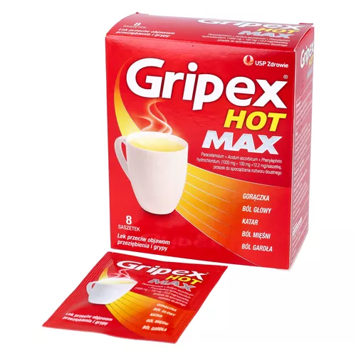 Gripex Hot Max 1000 mg + 12,2 mg, 8 saszetek