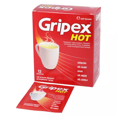 Gripex Hot 650 mg + 10 mg, 12 saszetek