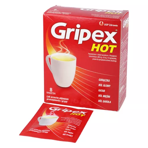 Gripex Hot 650 mg + 10 mg, proszek, 8 saszetek