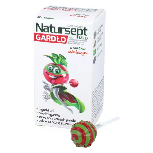 Natursept Med gardło - lizaki o smaku wiśniowym, 6 sztuk