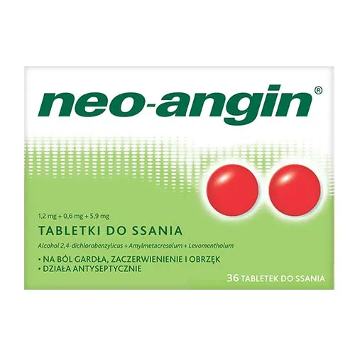Neo-Angin 1,2 mg + 0,6 mg + 5,9 mg, 36 tabletek do ssania