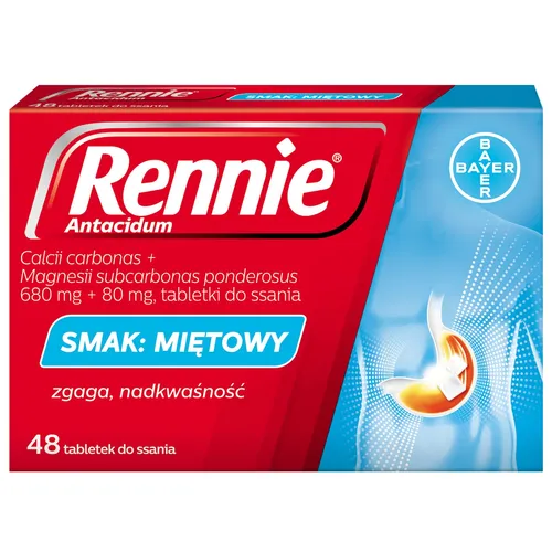 Rennie Antacidum, smak miętowy, 48 tabletek do ssania