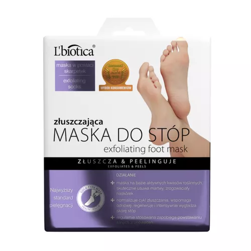 L'biotica - złuszczająca maska w postaci nasączonych skarpetek do stóp, złuszcza i pilinguje, 40 ml