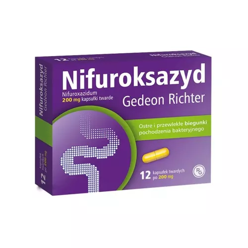 Nifuroksazyd Gedeon Richter 200 mg, 12 kapsułek twardych
