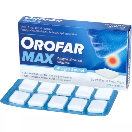 Orofar Max 2 mg + 1 mg, smak miętowy, 30 pastylek twardych