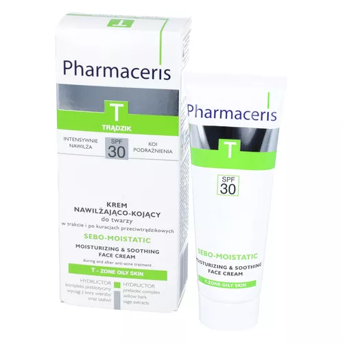 Pharmaceris T SEBO-MOISTATIC - krem nawilżająco-kojący do twarzy w trakcie i po kuracjach przeciwtrądzikowych, SPF 30, 50 ml