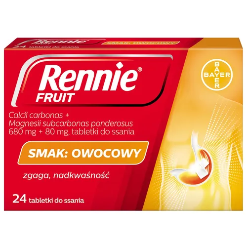 Rennie Fruit, smak owocowy, 24 tabletki do ssania