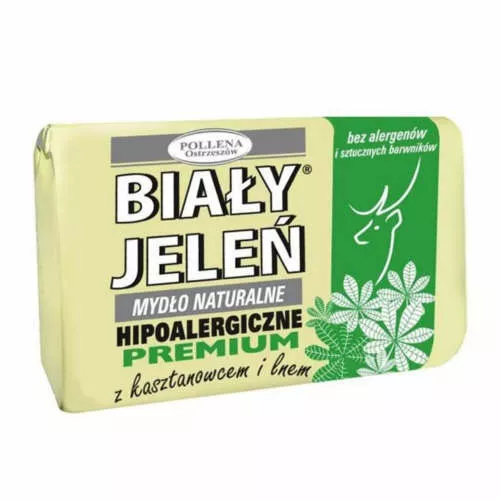 BIAŁY JELEŃ PREMIUM - hipoalergiczne mydło naturalne z kasztanowcem i lnem, 100 g